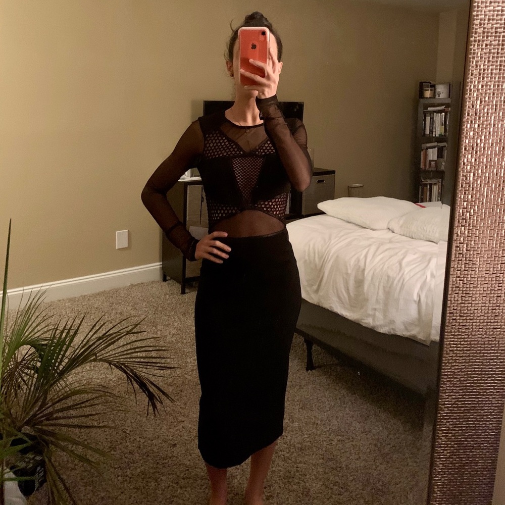 Sexy Mesh back long sleeve dress